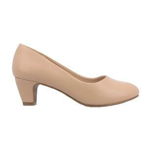 NEW Journey Luu Faux‎ Leather Low Pump Round Toe Heels Nude Size 7.5